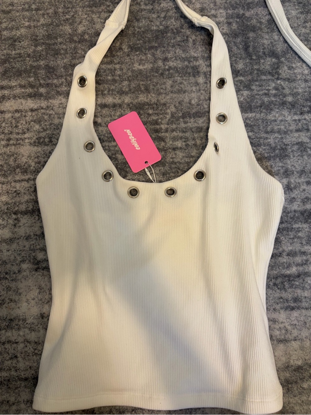 Edikted white Ribbed Halter Tank with Metal Grommets
